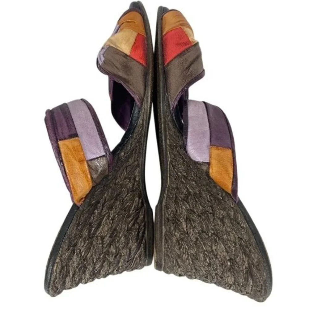 Azura Made in‎ Spain Colorful Bohemian Patchwork Wedge Statement Sandals Sz 41